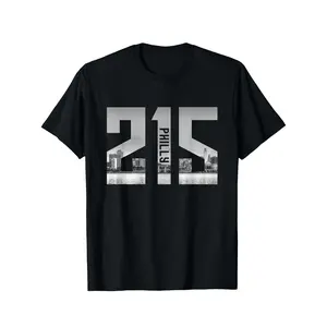 Vintage Philadelphia Philly 215 Area Code Skyline T-Shirt Cotton Fun Design DIYMen's Soft breathable Summer and winter comfortable casual sports Halloween and Christmas gifts
