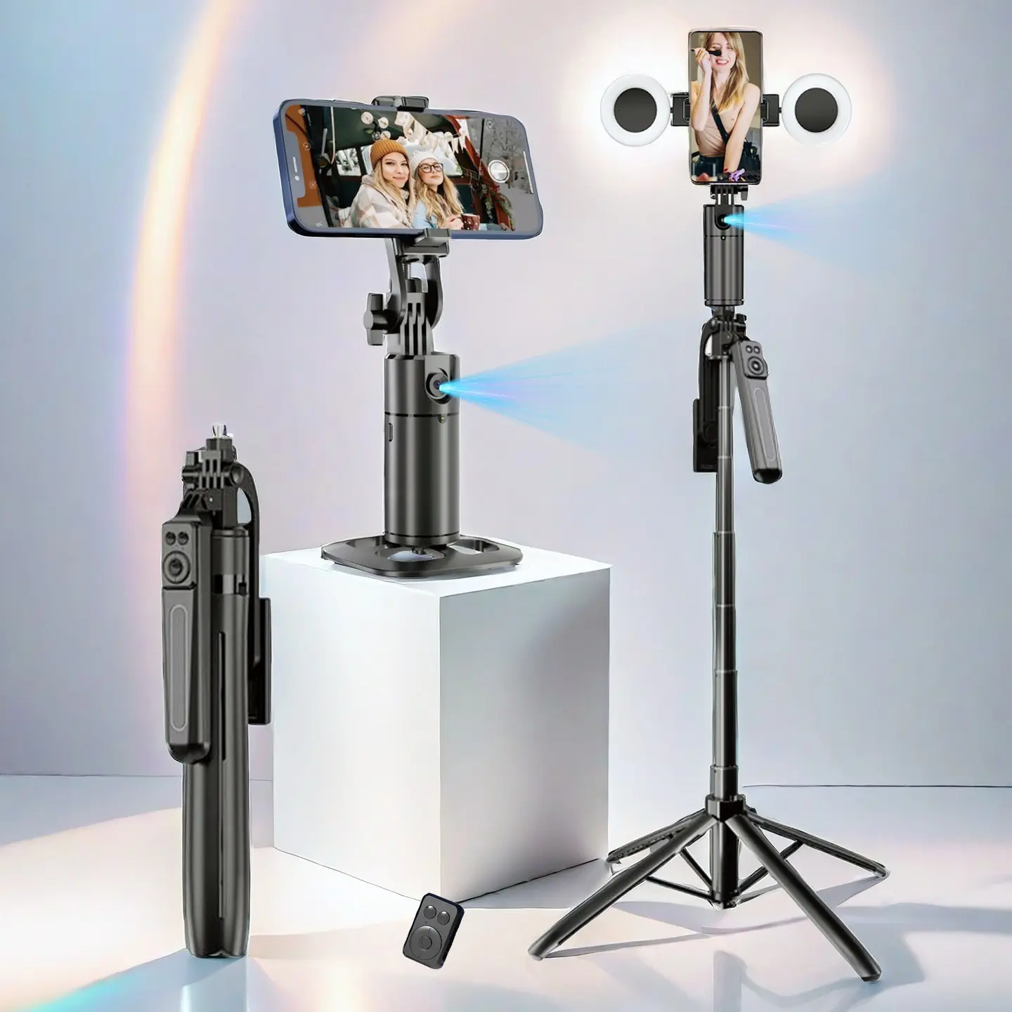5 in 1 Face Tracking Gimbal with 70 Inch Tripod, Wireless Selfie Remote Control, Fill Light, 360 Degree Rotating Stabilizer for Video and Photography