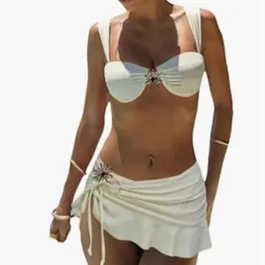Women's 3 Piece Swimsuits High Cut Push Up Bikini Sets Bathing Suit with Cover Up