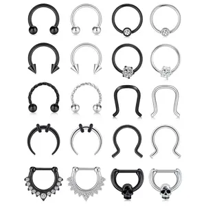 16g 20pcs Steel Nose Rings Septum Captive Bead Horseshoe Cartilage Helix Daith Tragus Earring Hoop Lip Hinged Seamless Ring For Women Men