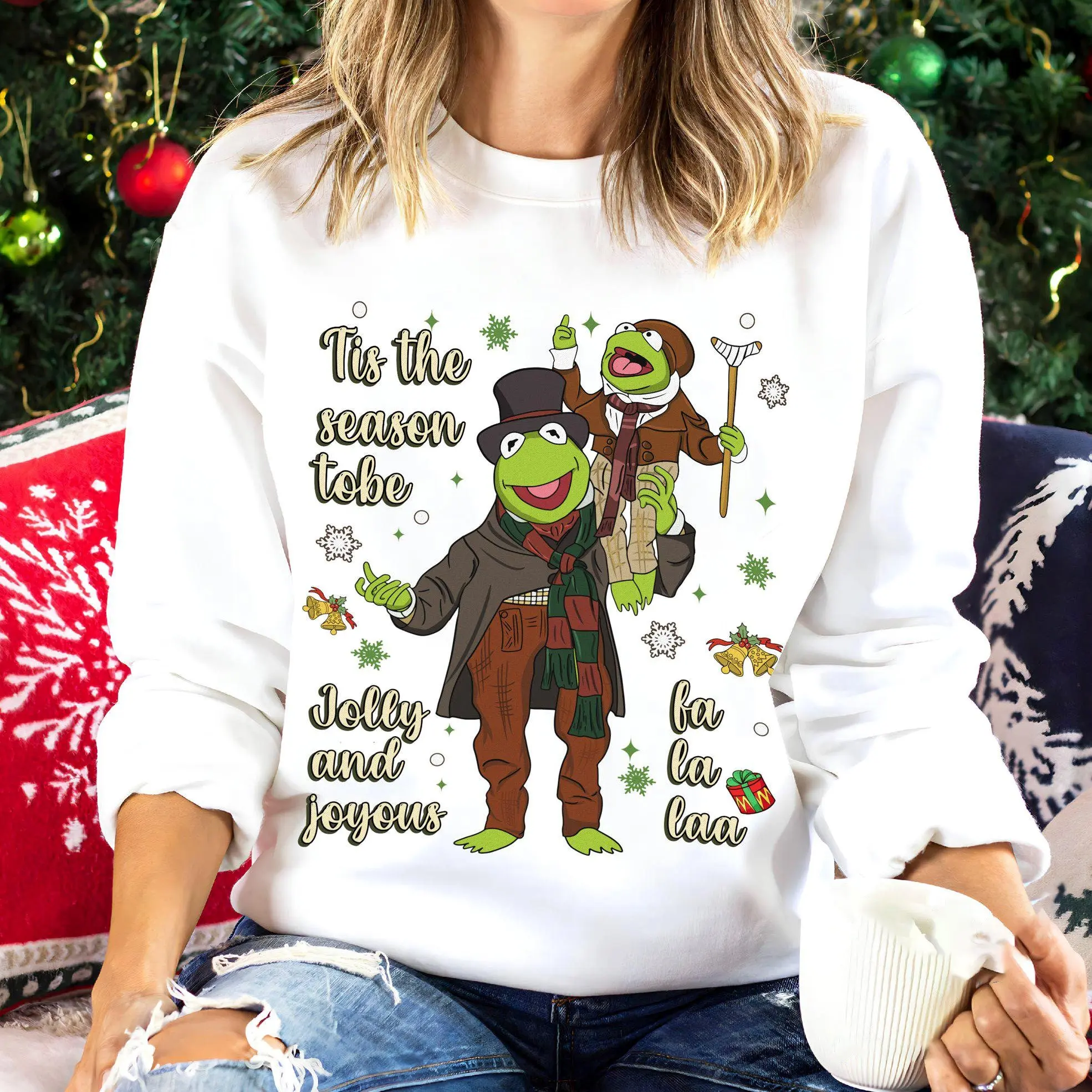 Muppets Kermit hte Frog Xmas Sweatshirt | The Muppet Christmas Carol | Muppets Christmas Shirt | The Muppet Christmas Carol Movie Crewneck Tops Underwear Women Lady Cotton Womenswear Clothing