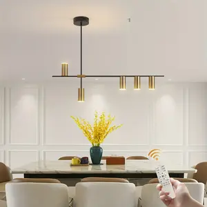 Modern LED Adjustable Linear Suspension Pendant Light Dimmable for Kitchen Dining Room Living Room (Black, Gold)