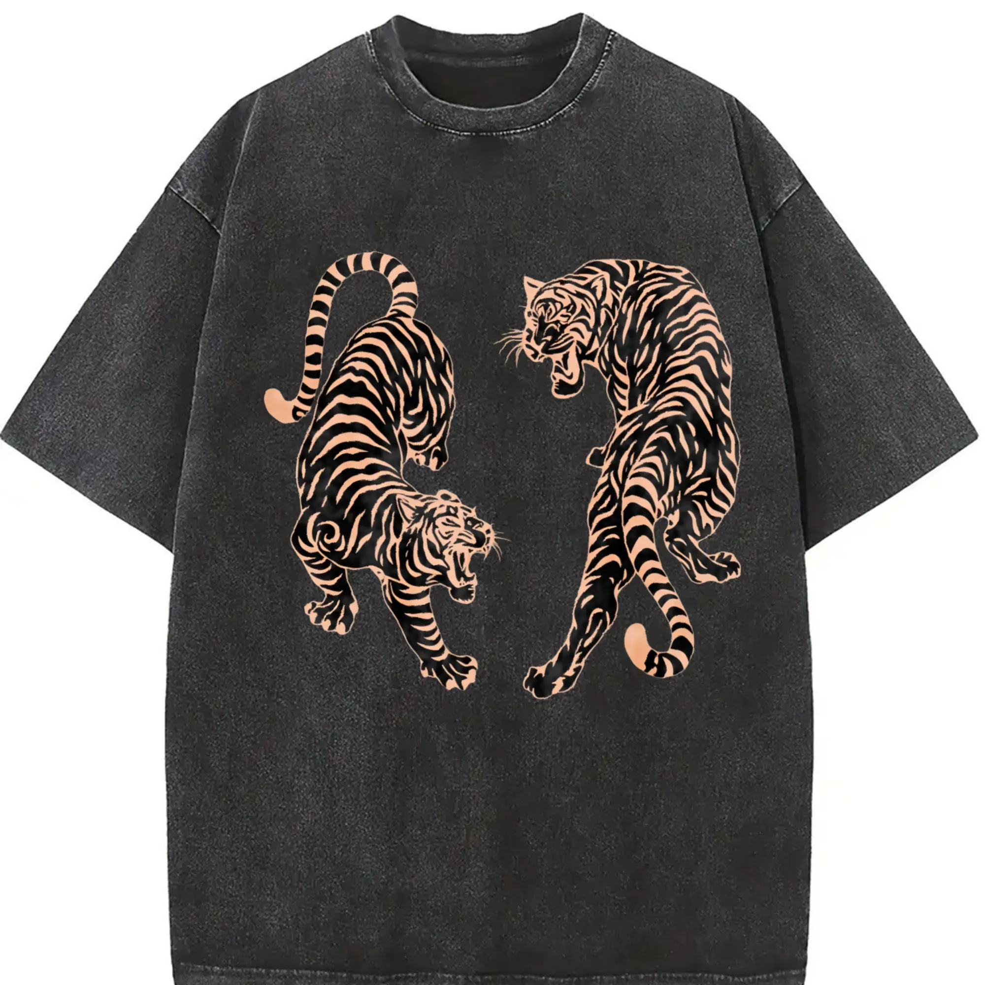 Women's Vintage Tiger Print T-Shirt - Loose Fit Round Neck Short Sleeve Blouse Suitable for Casual Summer Outfits, Tiger Pattern Top, Machine Washable Non- Shirt for Casual Attire & Layering