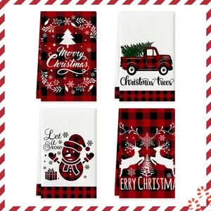 4/6pcs Christmas Kitchen Towel Set, Buffalo Plaid Dish Towels, Soft and Comfortable Winter Truck Farmhouse Tea Towels Joe, Holiday Gifts, Christmas Kitchen Decoration Towel Set,