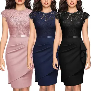 Women's Bridesmaid Dress Pencil Skirt Little Dress Lace Bodycon Dress Womenswear Basic Chic Crewneck
