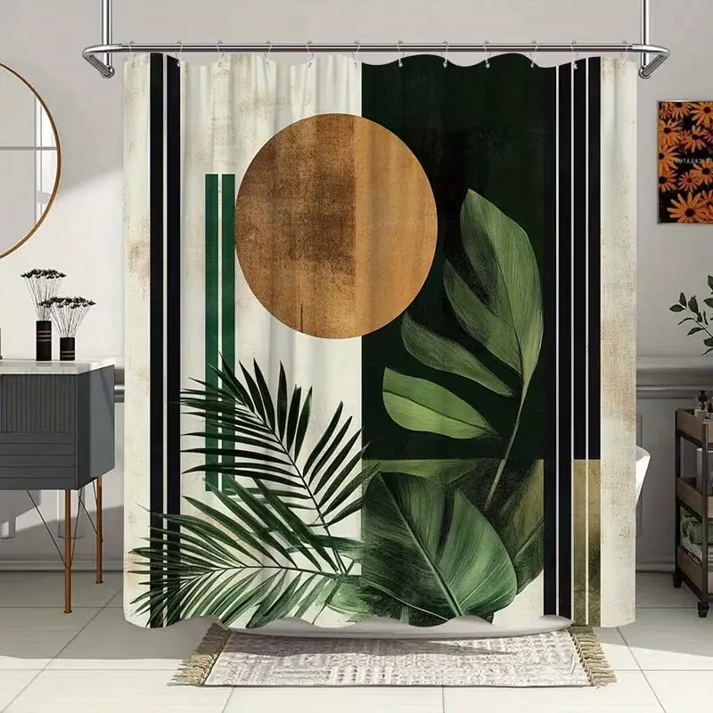 Modern abstract geometric natural pattern Decorative Aesthetic shower curtain, perfect for bathroom décor, Restroom, beautifies the space, easy to clean, available in multiple sizes, and includes a shower curtain hook.