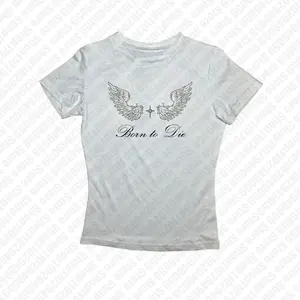 Baby Tees Punk Gothic Fairycore Baby Tees Streetwear Women's Y2K Crop Tops 2k Style Gothic 2000s Aesthetic Print Grunge Tops Corset Tank Tops Vintage Baby Tees Clothes Emo Girls Punk Crop Tops Casual Round Neck Basic Women's Tops Y2K Letter graphics emo