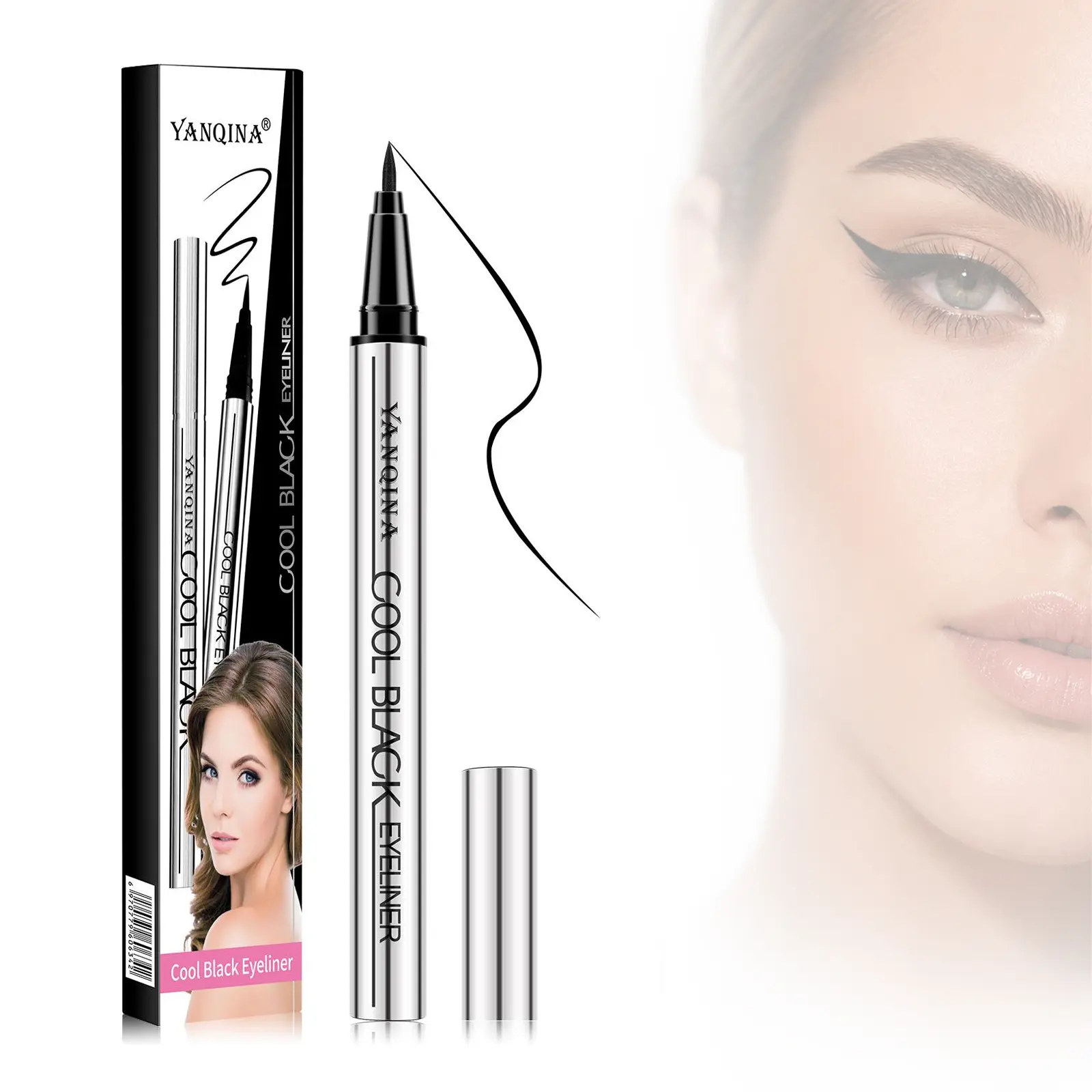 Yanqina Long-Lasting 24HR Intense Black Liquid Eyeliner Waterproof Smudge-Proof Sweat-Resistant Quick Drying Ultra-Fine 0.05mm Brush Tip Gentle Non-Irritating Beginner Friendly