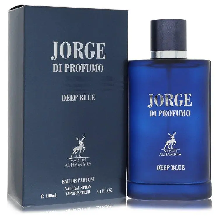 Maison Alhambra Jorge Di Profumo Deep Blue Eau De Parfum Unisex — Sea Notes, Aquozone, Bergamot, 3.4 oz (100 ml) | unisex amber woody cologne, green mandarin, sea notes perfume, rosemary, aquozone perfume, lavender, lattafalong-lasting bergamot cologne
