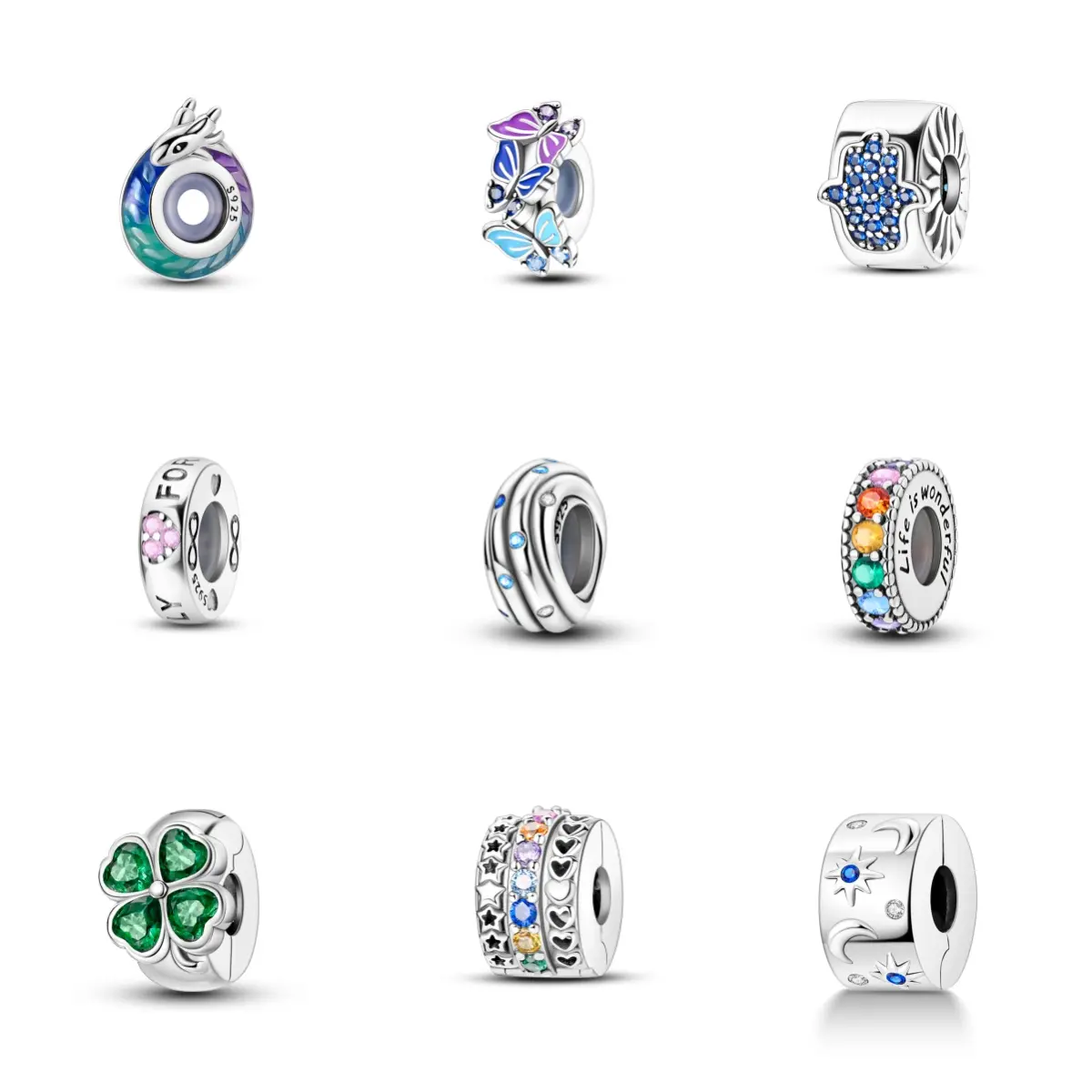 MULA 925 Sterling Silver Spacer Beads for Women, Elegant Floral & Geometric Charms, Versatile Snug-Fit for Pandora Bracelets & Necklaces
