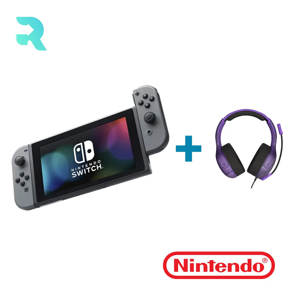 Refurbished Nintendo Switch Handheld Portable Hybrid Game Console (HAC-001, 32GB Wi-Fi, Black) + Turtle Beach Airlite Fit Wired Gaming Headset (Purple) Bundle with Reliable Connection
