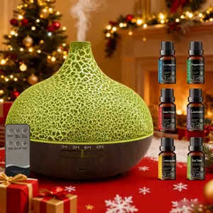 Smart 2-in-1 essential oil diffuser&Humidifier 500ml - Ultrasonic Wood Grain Aroma Diffuser with Remote Control, Colorful LED Flame Aroma Diffuser& Custom Timer aroma 360 diffuser, ritz carlton diffuser Adjustable Essential Oil Diffuser with Night Light t