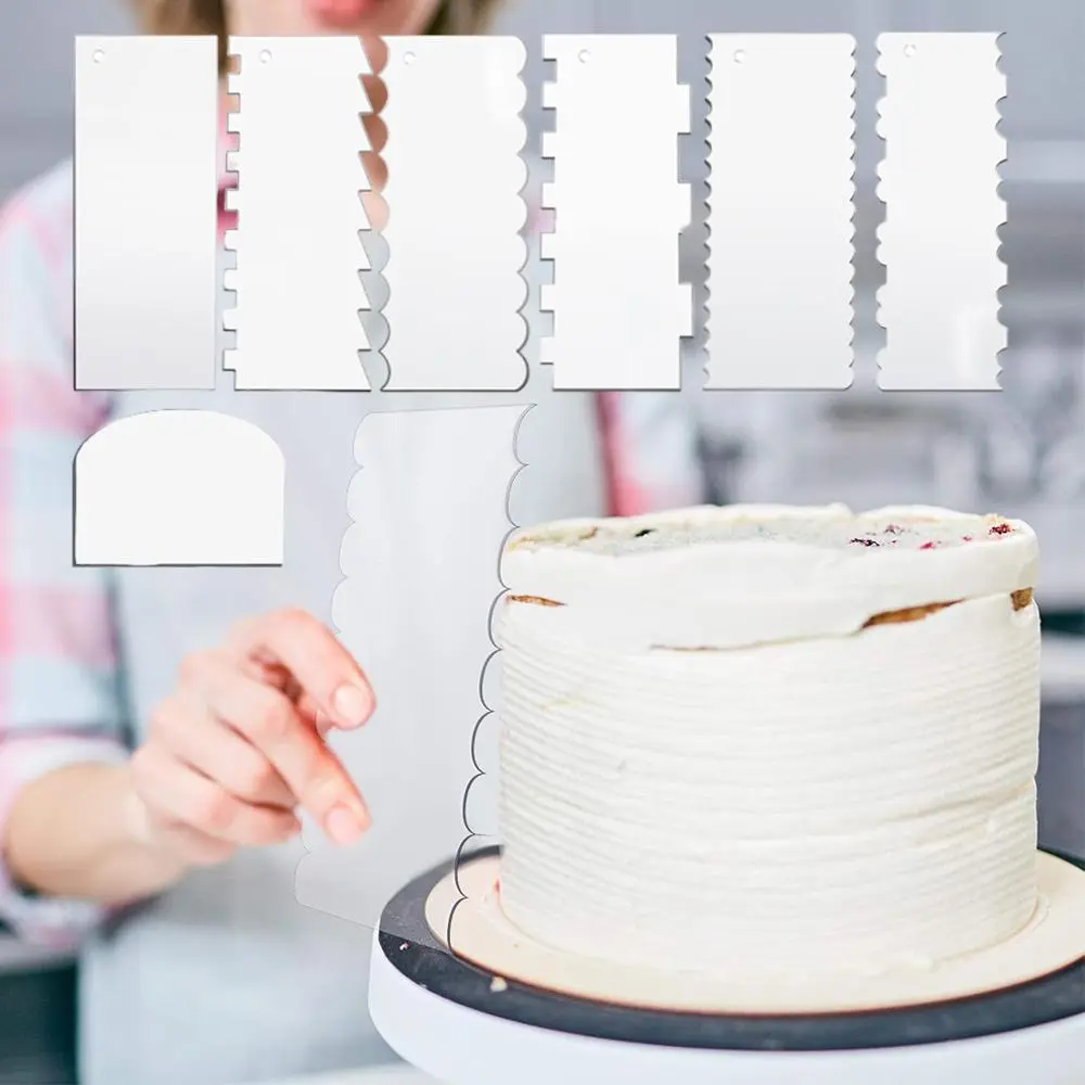 7-Pack Clear Acrylic Cake Scraper Tool Kit, Large Smooth Frosting Tools for Home & Professional Baking, Mousse & Butter Cream Cakes