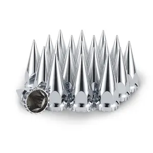 4-3/4" x 33mm Push On Chrome Spike Lug Nut Covers, ABS Plastic Pointed Caps for Semi Trucks & Trailers