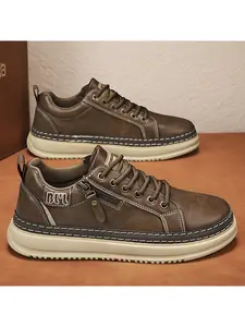 Unisex Side-Zip Platform Casual Sneakers: Side Zipper Design, Letter Logo, Cushion Platform. For Daily Outings/Stylish Looks