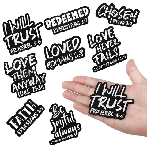 8 Verse Set Bible Verse Themed Iron-On/Sew-On Embroidery Patches, 3-In Religious Christian Lettered Geometric Appliques Embellishments for Clothes/Hats, Colorful Fabric Embellishment Patches for DIY Sewing Projects (Withstand Frequent Washing)