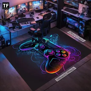 Neon Game Rectangular Carpet: HD Pattern, Double Lock Edge, Washable. Ideal for Bedroom, Living Room & Bathroom. Colorful Game Controller Design, Cartoon Print, Cyberpunk Style. 1pc for Gamers, Xmas Decor, Video Game Rug, Gaming Rugs