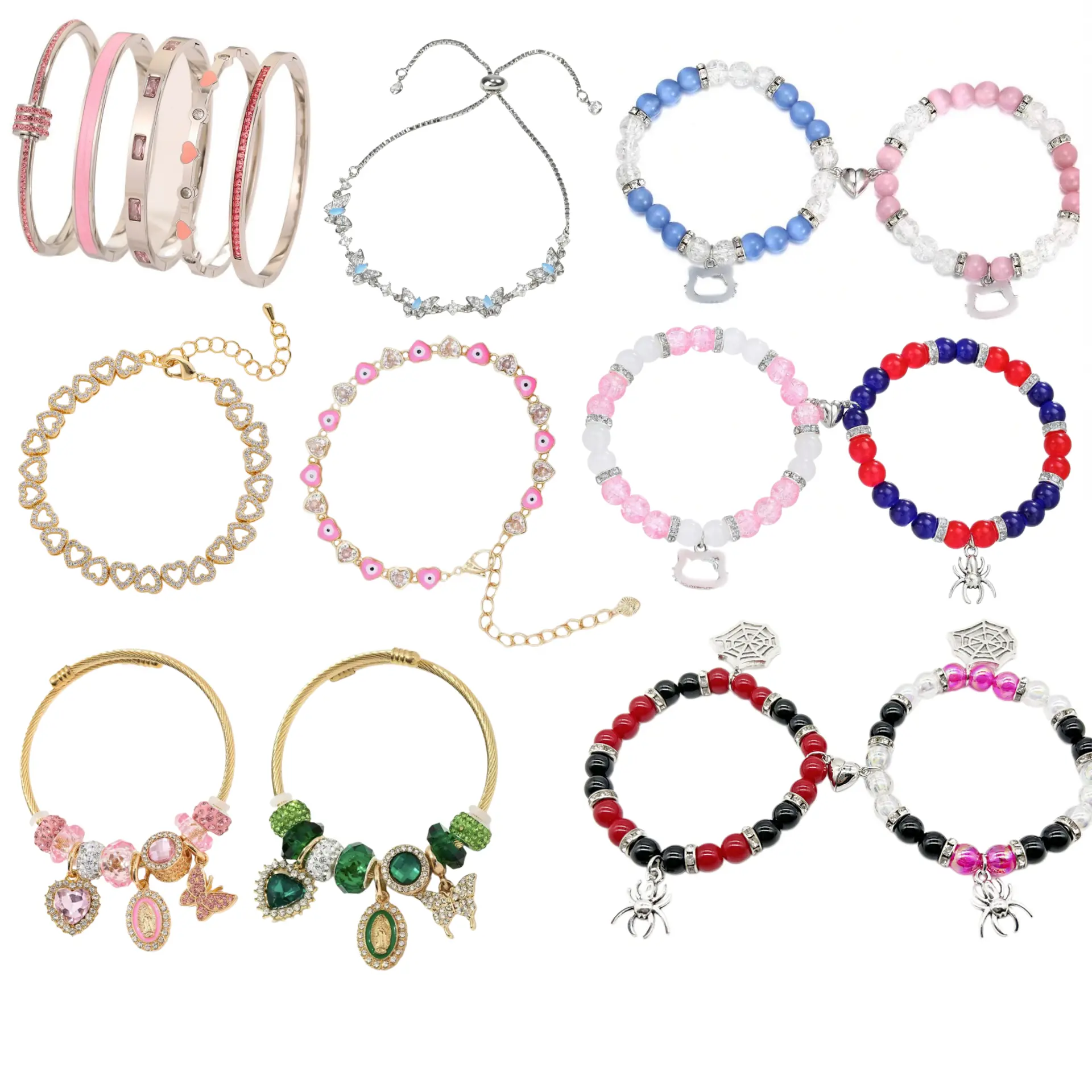 TMANI Cute Elegant Bracelets Cat/Spider/Heart/Butterfly/Evil Eye/ Multiple Specifications Bracelets For Women Men Beads Heart Magnet Matching Bracelets Jewelry Gift for Girls Friends Family Summer Day