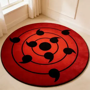 Red and black three eye totem round carpet thickened anti-skid flocking material porch trend decorative mat bedroom atmosphere mat small number of anime household round mat Round Rug Decorative Area Rug Home Decor Rugs