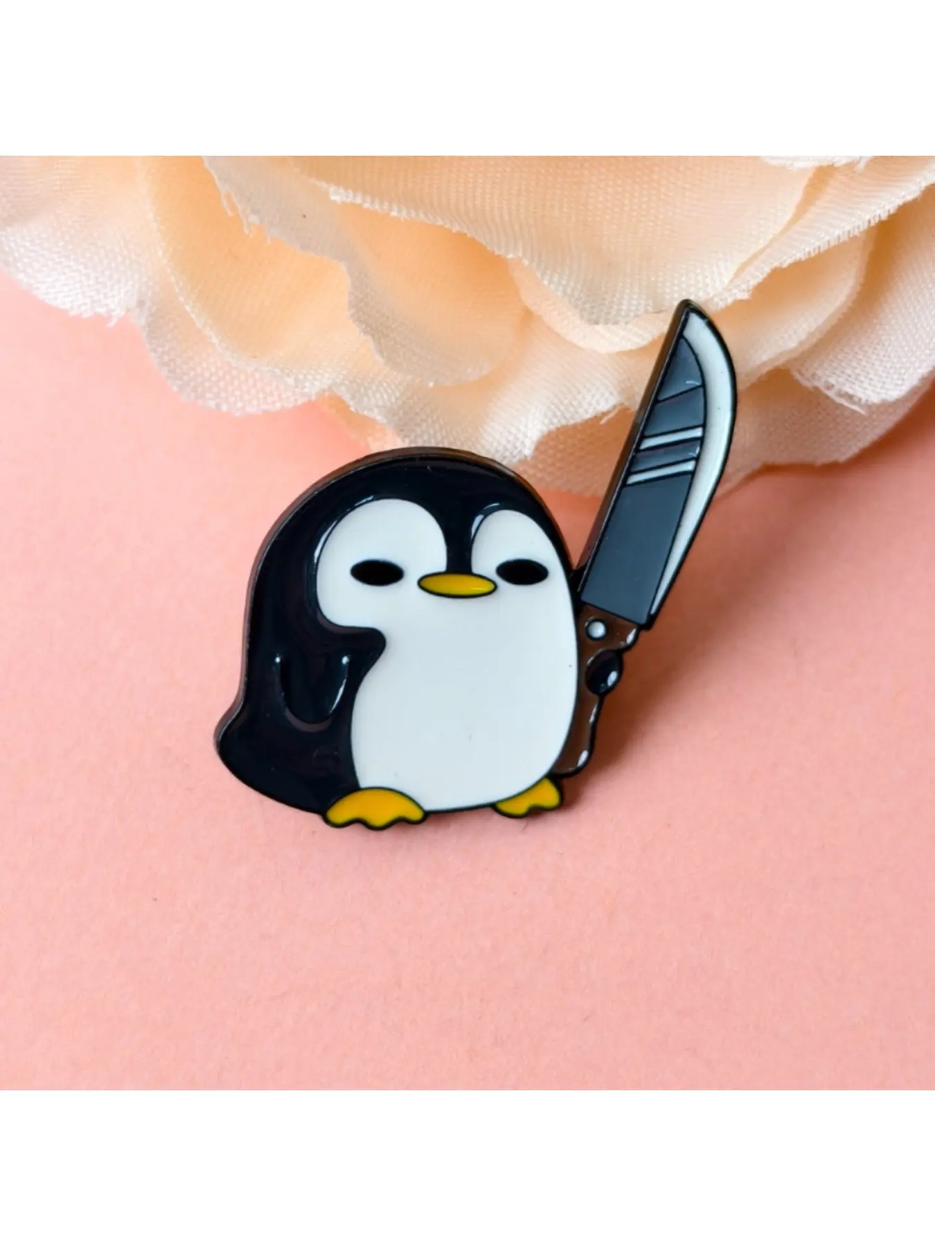 Cartoon Cute Penguin With Knife Enamel Pin Retro Metal Brooch Badge Brooch Pins for Clothing Bags Lanyards