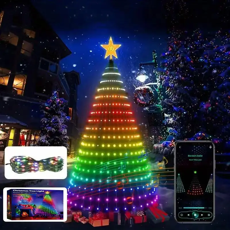 Smart Christmas Tree Lights 7FT-20 LED Strips 400LEDs RGB Color-Changing 11 Modes Timer Music Sync Remote APP Control for Festive Decorations & Holiday Parties Set Magical Ornaments