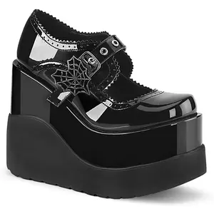 Demonia Void-38 Black Patent Platforms