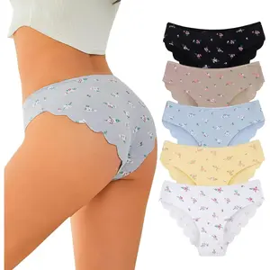 Seamless Underwear for Women Cotton Bikini Flower print Hipster Wavy Sides Invisibles Cheeky Panties 5 Pack2026
