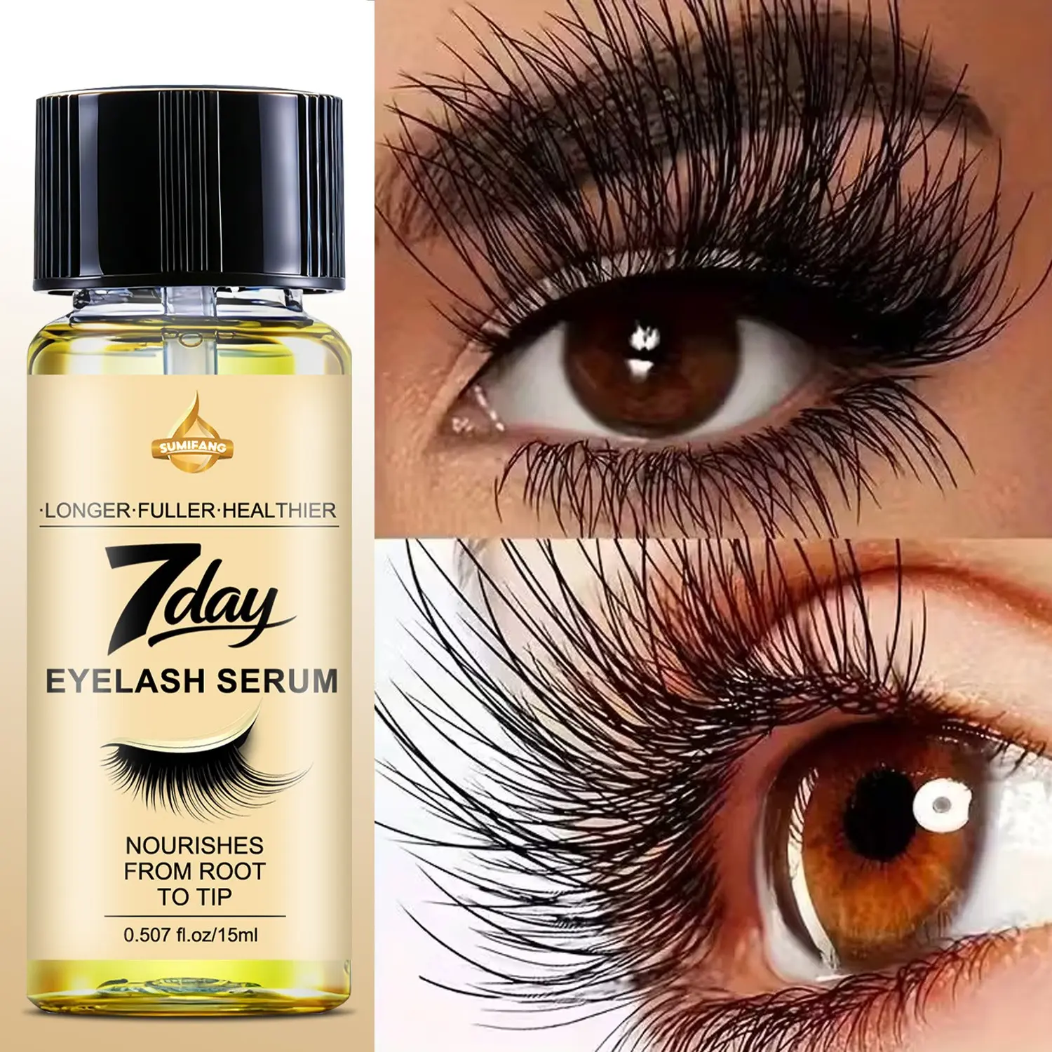 Sumfang Eyelash Serum 15ML, Long-Lasting Formula, Vitamin C Nourishment, Natural Voluminous Lashes, No Fake Look, Perfect Mascara Alternative, Lash Serum For Eyelash Growth