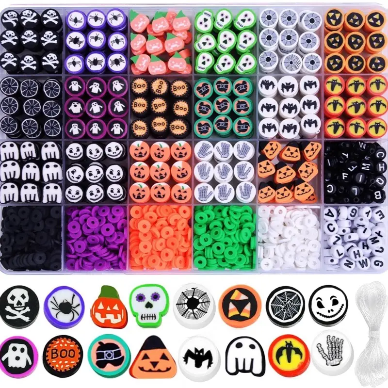 1480pcs Halloween DIY Jewelry Kit with Polymer Clay Beads, Charms & Earrings for Girls, Fashion Friendship Bracelet & Necklace Making Set, Arts & Crafts Birthday Gift, Girl