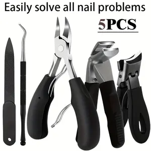 5PCS Professional Manicure Pedicure Kit, Heavy Duty Toenail Clippers Set for Thick Hard Ingrown Nails, Sharp Stainless Steel Beauty Nail Care Tools for Men Women Elderly Home Salon Use