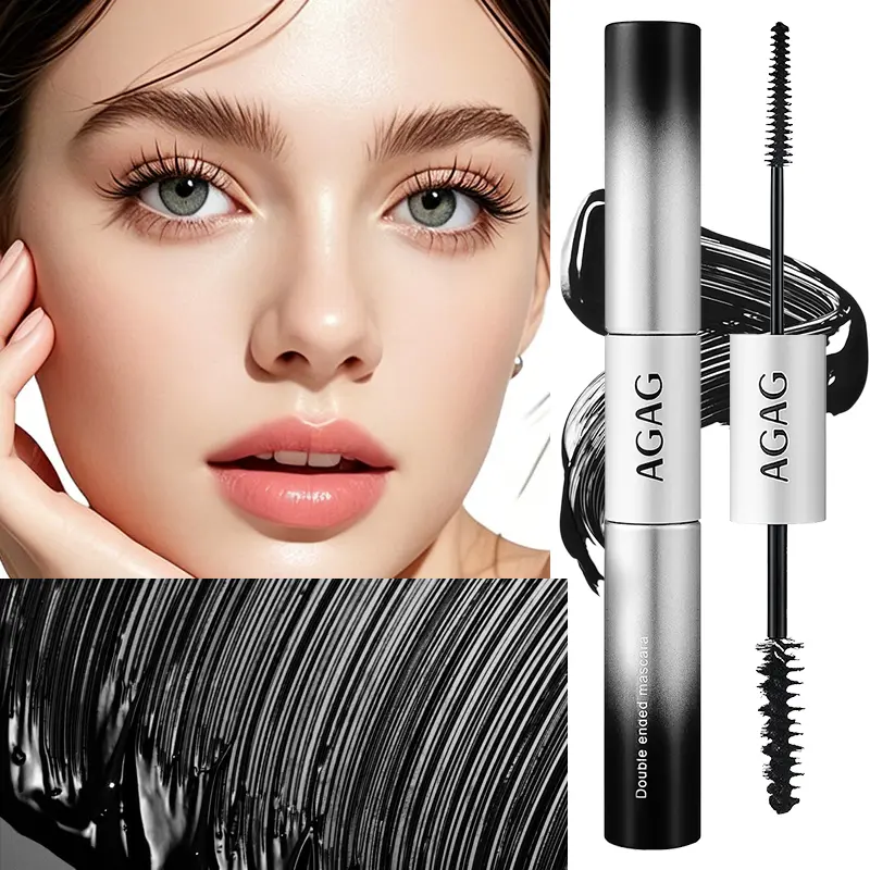 AGAG 2-in-1 Dual Ended Mascara, Waterproof Long Wear Eyelash Makeup with Curling, Lengthening and Volumizing Benefits, 24H Smudge Resistant Formula, Separates Lashes Without Clumps or Flakes