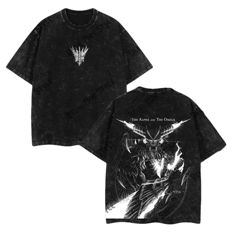 Vergil The Alpha and the Omega - Devil May Cry 5 - Drawstring Starter Heavyweight Double Printed Acid Washed Tee, Anime,game Graphic Tee T-Shirt ,Game merch