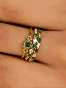 3 Pieces/set Vintage Green Cube Zirconia Ring Women's Stacked Ring Stackable Engagement Ring Wedding Engagement Exquisite Jewelry Set Birthday Anniversary Christmas Gift Fashion Engagement Rings
