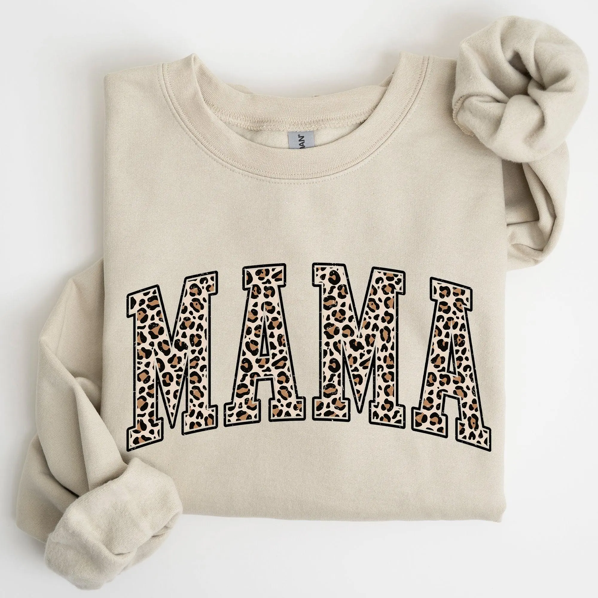 Mama, Leopard Print Sweatshirt, Crew Neck, Women's, Crewneck Mama, Leopard Print Sweatshirt, Crew Neck, Women's, Crewneck