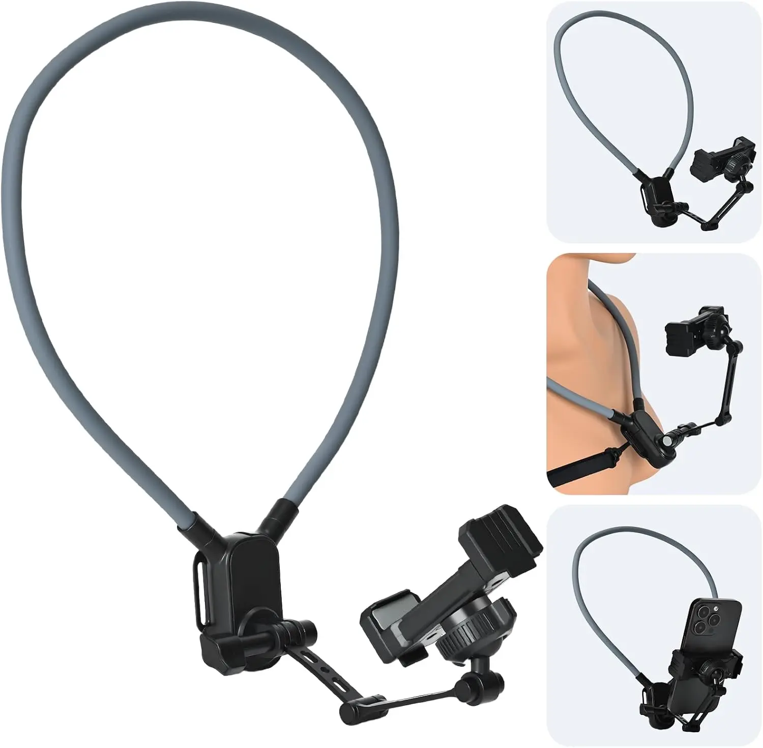Neck Phone Holder, Hands Free POV/Vlog Neck Phone Holder for Recording, Anti-Shake Chest Strap, for iPhone Android, 360° Adjustable