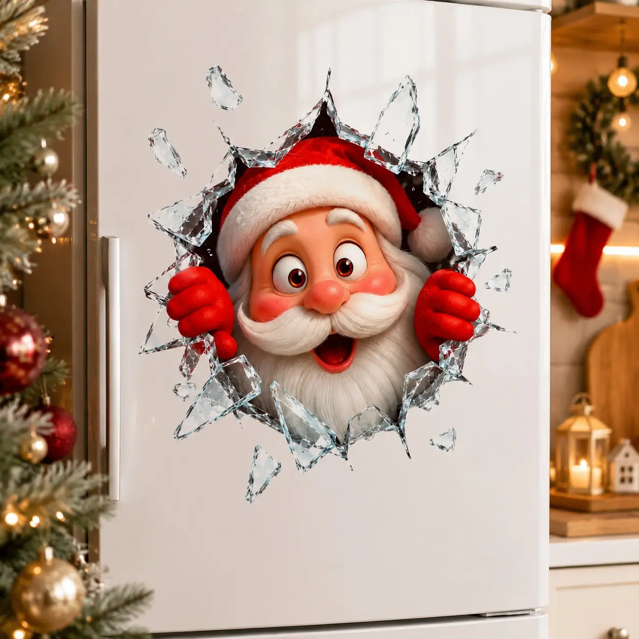 3PCS Christmas Wall Static Cling Stickers with Nano Glue Dots, Festive Break-Through Design, Easy Install Holiday Decorations for Living Room, Versatile for Wall/Window Home Use