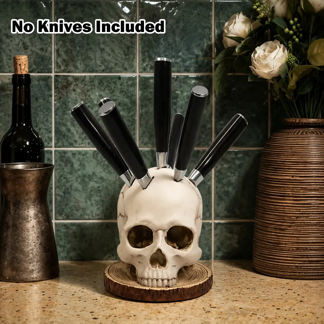 Skull Design Knife Holder (No Knife Included), Creative Resin Skull Knife Block (No knife), Gothic Kitchenware Storage Rack for Steak Knives, Halloween & Party Decoration, Scary Skull Home Decoration, gifts for boyfriend