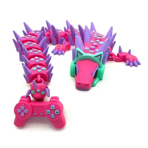Vibrant Articulated Dragon with Gaming Motif - Flexible Collectible