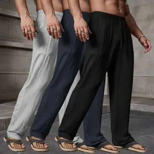 Summer 3 Pack Lightweight Breathable Lyocell Linen Straight Leg Pants — Men’s Fashion Loose Casual Drawstring Long Pants, Available in Multiple Colors, Perfect Gift for Boyfriend/Husband for Summer, Lightweight Essential Solid Color Pants