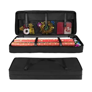 Large Capacity Holiday Gift Wrap Double Sided Storage Box with Pocket, Holds Up to 24 Rolls, Nylon Fabric Organizer for Halloween & Christmas, Perfect for Gift Packaging & Home Storage, Durable Storage Organizer, Organizer Storage Supplies