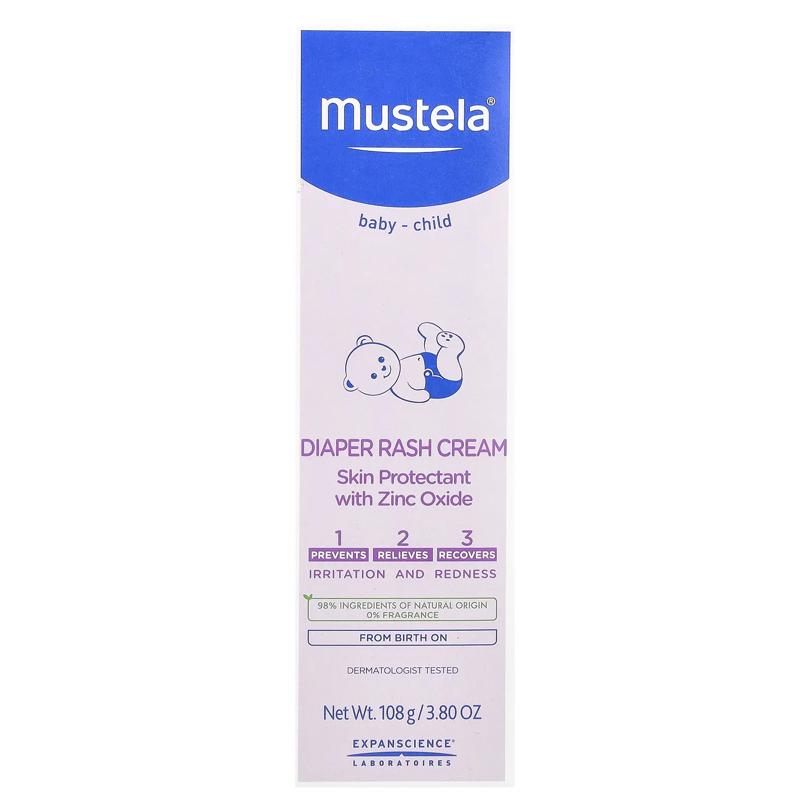 Mustela Baby-Child, Diaper Rash Cream, Fragrance Free, 3.8 oz (108 g) | HSA/FSA Eligible