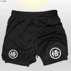 Goku Anime Running Shorts Men Fitness Gym Training 2 in 1 Sports Shorts Quick Dry Workout Jogging Double Deck Shorts