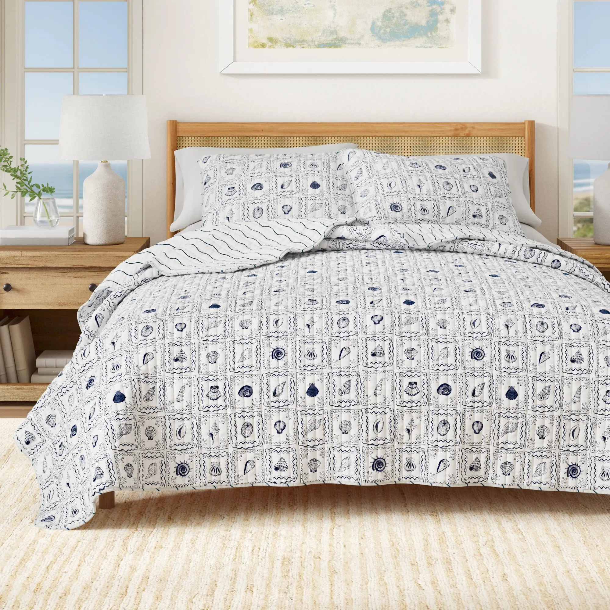 Seashell Tile Coastal Quilt Set