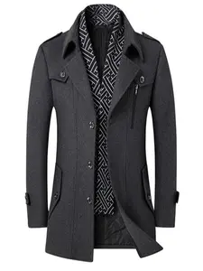 Men's Wool Blend Overcoat for Fall & Winter, Business Casual Dad Jacket, Mature Man's Windbreaker Coat, Comfortable Outerwear
