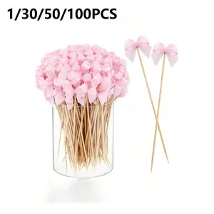 Bamboo Butterfly Knot Charming Bow Design Cocktail Picks Utensils, Wedding Party Decor, Cupcake Decoration, Food & Drink Garnish