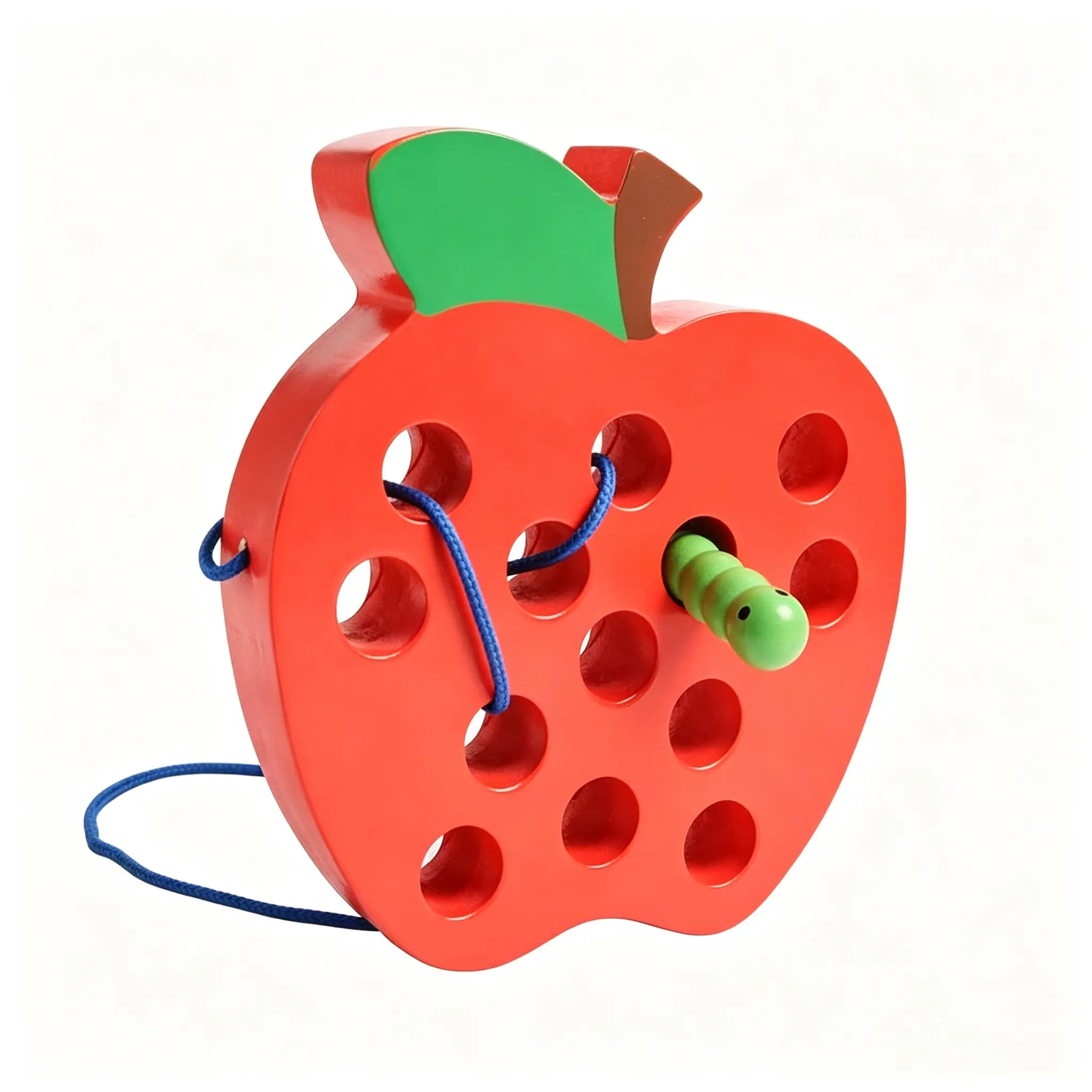 Wooden Lacing Apple Threading Toys Wood Apple Block Puzzle Travel Game Toys Early Learning Fine Motor Skills Montessori Educational for Baby Toddlers Kids 3 4 5 Years Old