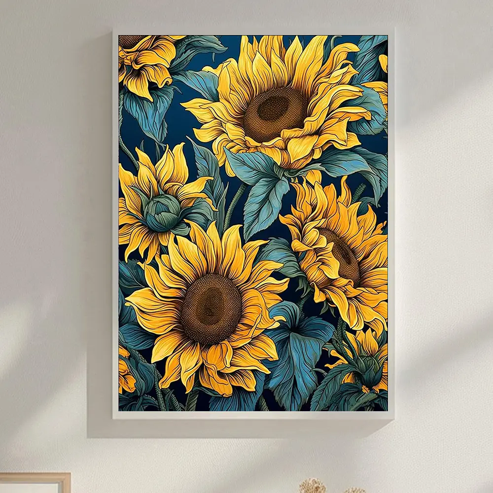 5D Full Round Drill Diamond Art Painting Craft Kit, Waterproof Sunflower Mosaic Cross Stitch Needlework Fabric Kit, DIY Handmade Stress Reliever for Friend, 12x16in Home Wall Decoration for Bar