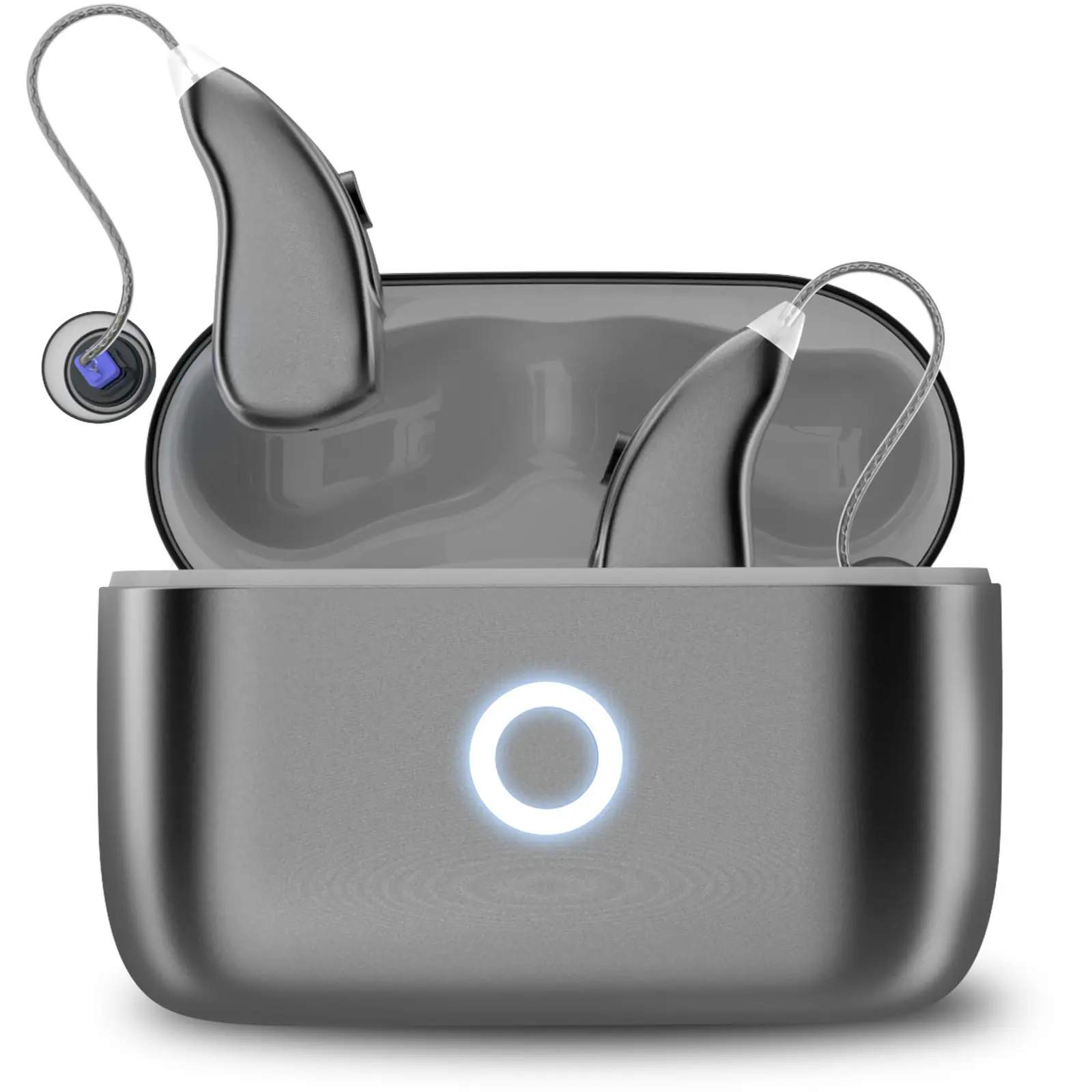 OTC RIC Hearing Aids for Seniors, Rechargeable Digital Hearing Aids with Magnetic Charging Case. Built-in Bluetooth for Calls & Music Playback, Advanced Noise Reduction, 5-Level Volume Adjustment, Lightweight Receiver in Canal Design for All-day Comfort