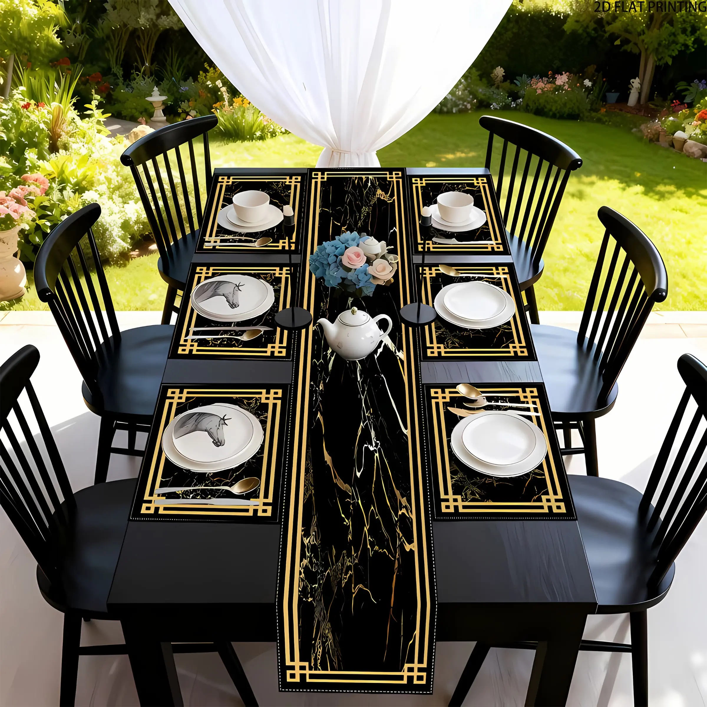 2D flat printing, 1 piece/4 pieces of table flags, placemats, Household Placemat, Coasters, marble abstract black gold pattern, suitable for kitchen, dining table decoration, indoor and outdoor family gatherings and parties