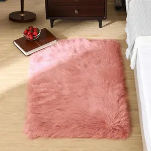 Pink Fur Rug Fuzzy Furry Faux Sheepskin Pink Carpet 2x3 for Girls Bedroom Bedside Playroom Small Decor Cute Plush Washable Rectangle